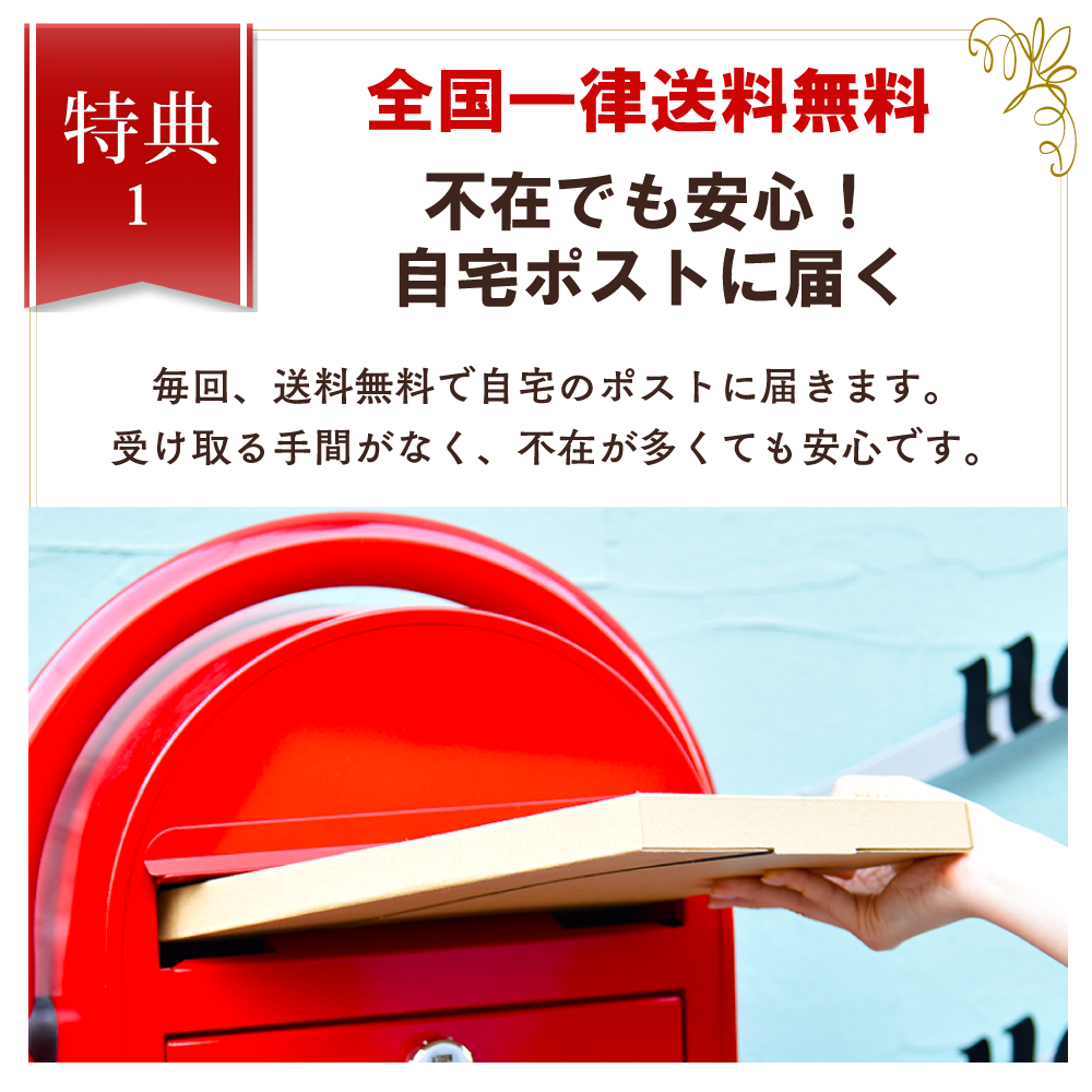 毎回送料無料でご自宅郵便受けにお届けします。